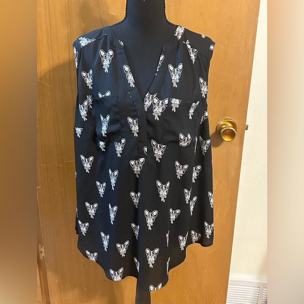 Torrid Harper Black French Bulldog‎ Print Sleeveless Blouse Women Size 1